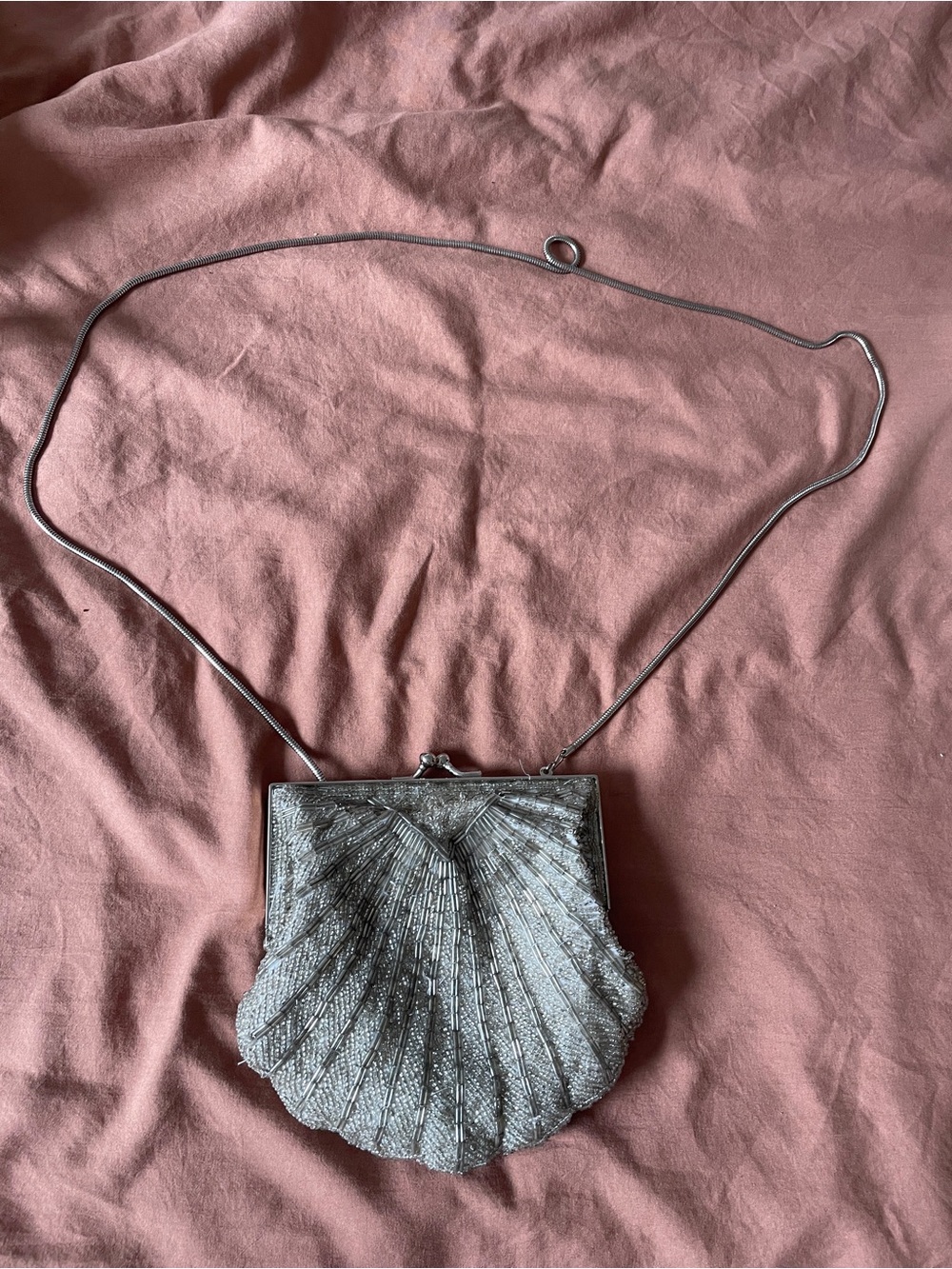 Vintage Beaded Shell Clutch Crossbody Bag